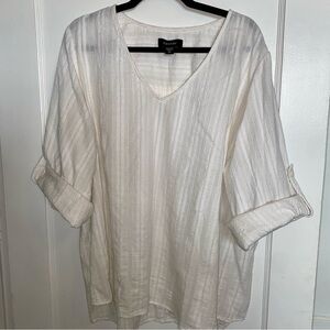 Karen Kane Women's White V-Neck 100% Cotton Tunic Size 3XL Button-Up Sleeves